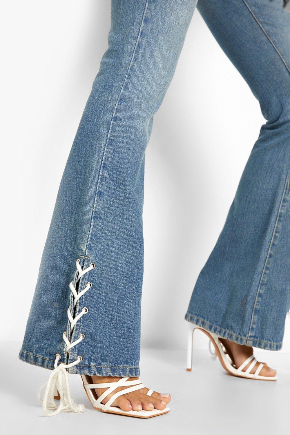 Lace Up Hem Flared Jeans | boohoo USA